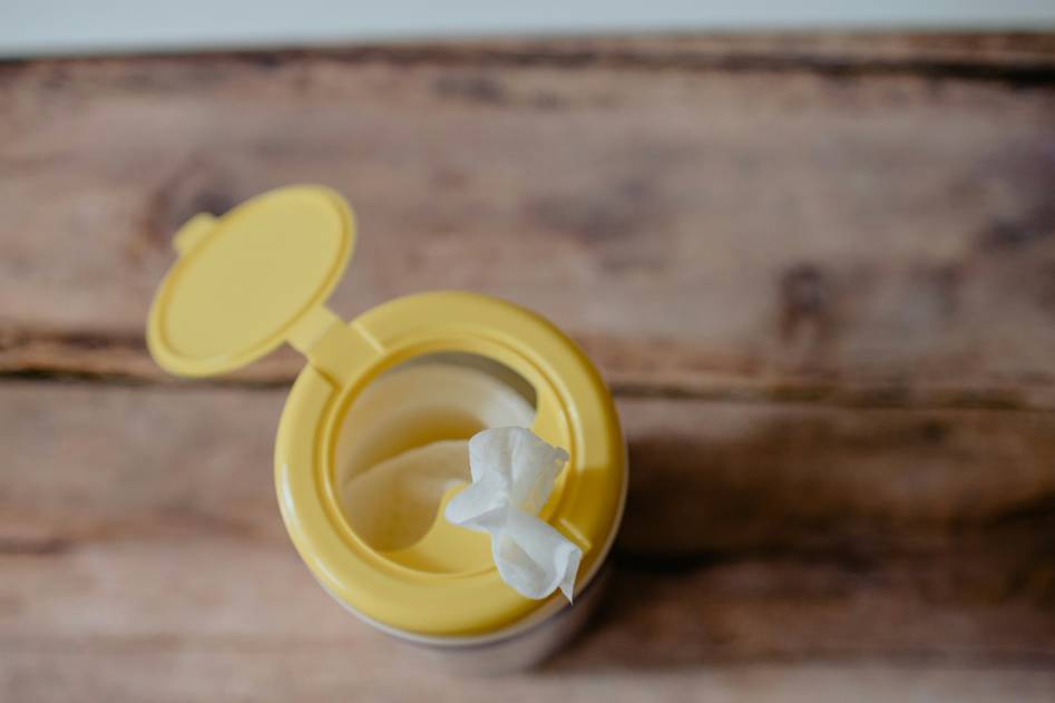 Soft lavender scented wipes arranged on marble